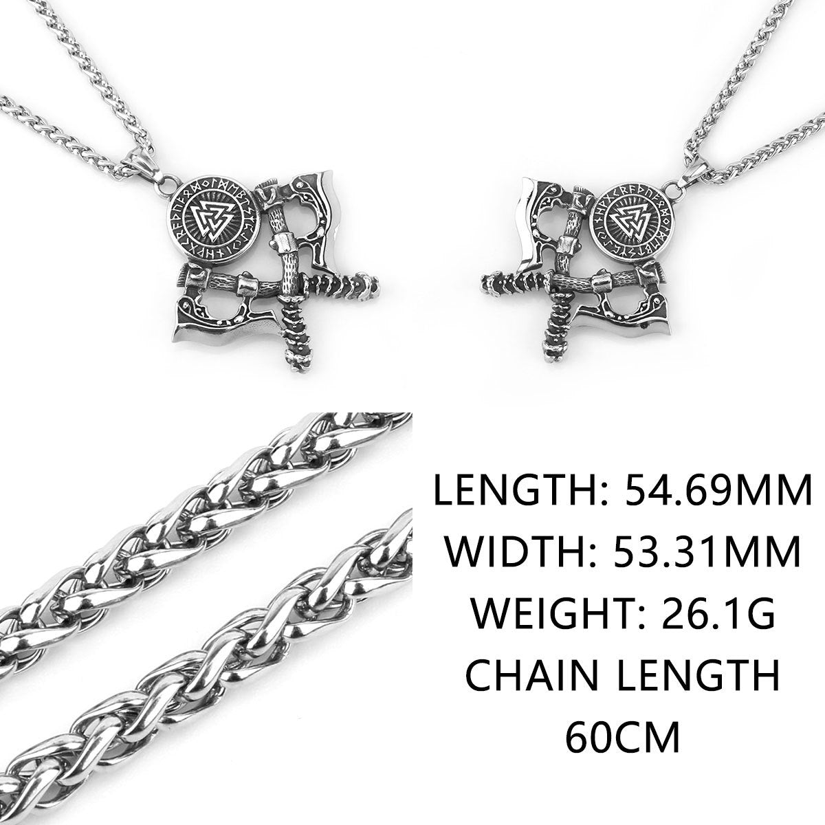 Mens Double Axe Stainless Steel Pendant Necklace